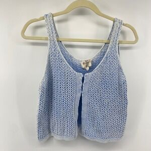 Hippie Rose Tank Top Womens Large Blue Crochet Knit Hook Eye Boho